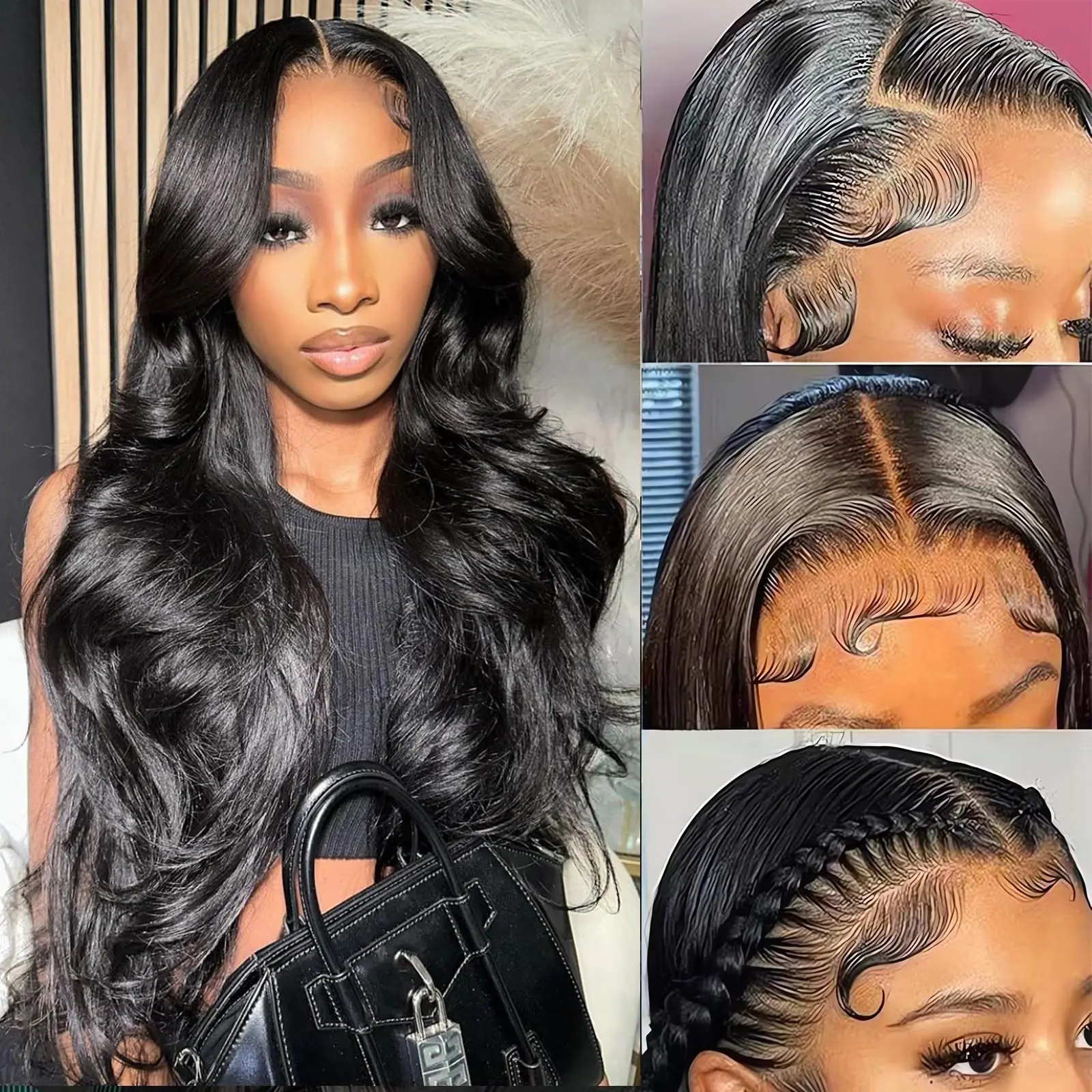 30 40 بوصة الجسم موجة خصلات الشعر المستعار الإنسان 200 الكثافة 13x6 13x4 Hd الدانتيل الباروكة الأمامية البرازيلي شعر طبيعي أسود باروكة من شعر طبيعي للنساء