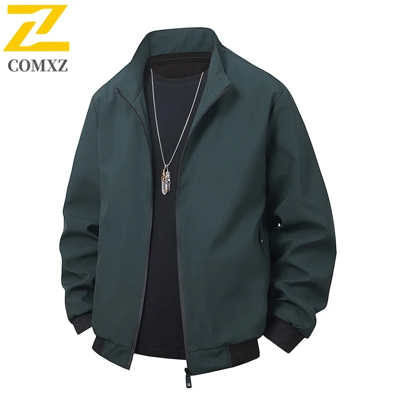 COMXZ الراحة تخفيف الرجال سترة مكتب ضوء سترة واقية الراقية الوقوف طوق لون نقي التجاعيد الحرة الخريف جديد الرجال الملابس #4