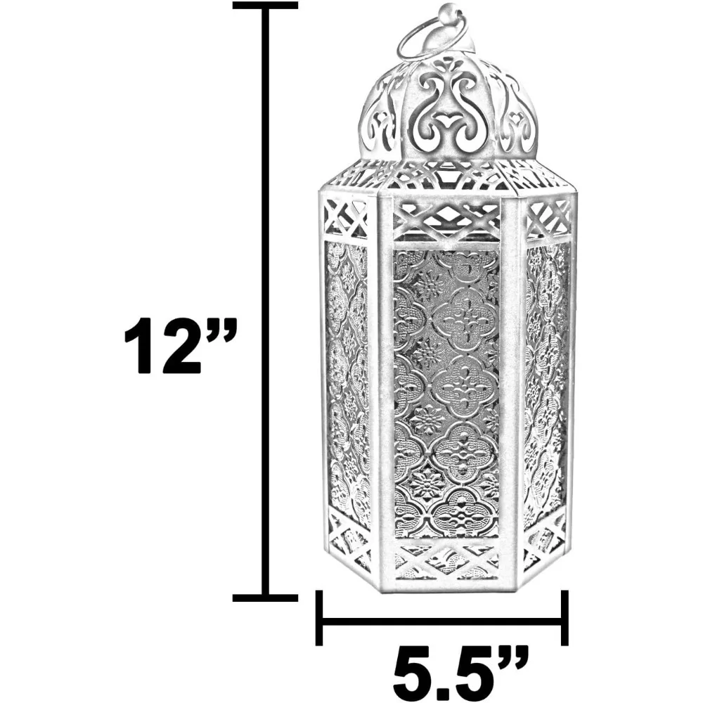 فوانيس فيلا 12 قطعة LED سلسلة أضواء خرافية حامل شموع فانوس مغربي مزخرف، زجاج كوبالت، كبير