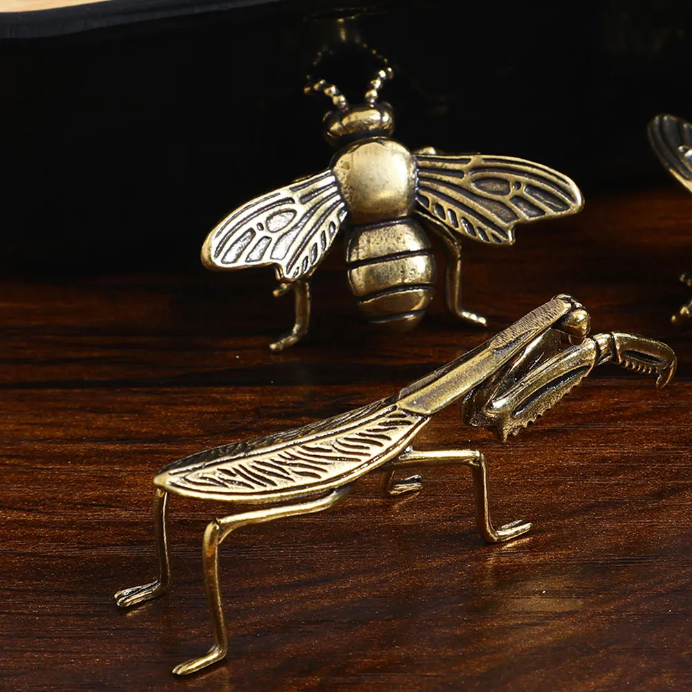 

2 Pcs Tea Pet Ornament Copper Craft Figurine Bee Statue Crafts Decoration Chinese