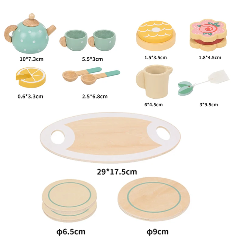 Set da tè pomeridiano in legno Accessori da cucina giocattolo Tea Party Food Play Primi giocattoli educativi per i più piccoli Ragazze Ragazzi Regali per bambini
