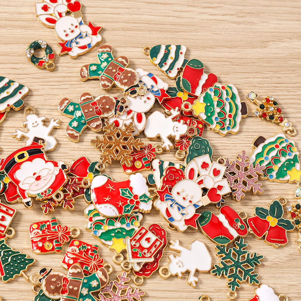 Tusember 10 Stück Emaille-Weihnachts-Lebkuchenhaus-Charms für Weihnachten, Halsketten, Ohrringe, Armbänder, Anhänger, Basteln – Detail 2