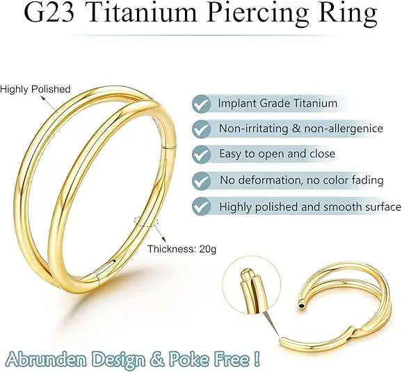 1pc Titanium Double Hoop Nose Ring for Women & Men