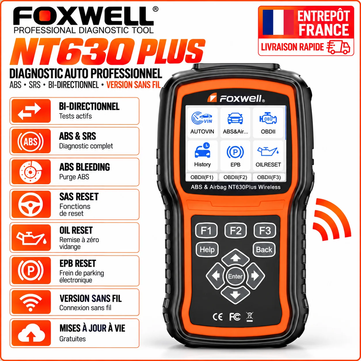 FOXWELL NT630 Plus OBD2 Auto-Diagnosegerät Bidirektionaler Test SRS ABS Entlüftung SAS Öl EPB Rücksetzen OBD2 Kfz-Scanner