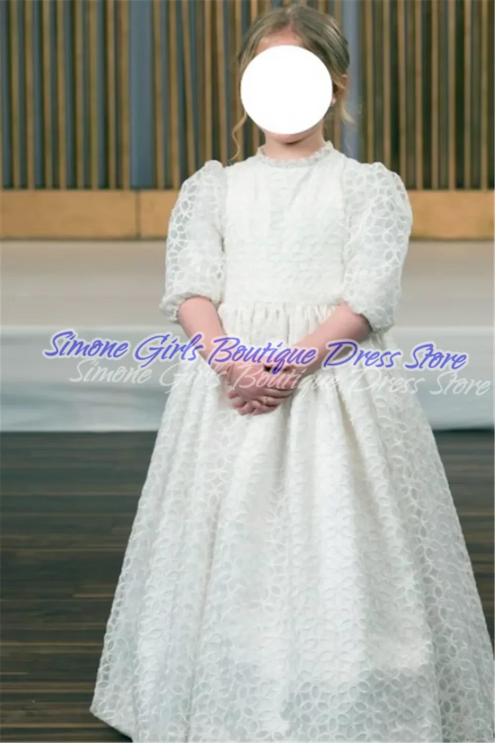Vestido de noche blanco de manga corta con cuello alto, vestido de niña de flores para fiestas, ceremonias de boda, fiesta de cumpleaños, celebraciones navideñas