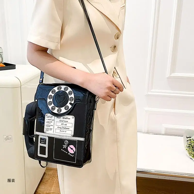 D0UD Women Telephone Shaped Handbag and Purses Retro Phone Top-Handle Shoulder Bags