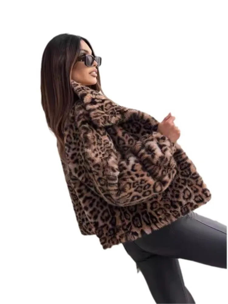 

Модная женская куртка с леопардовым принтом, осень-зима, женская повседневная свободная короткая куртка с откидным воротником, женский офисный кардиган, верхняя одежда