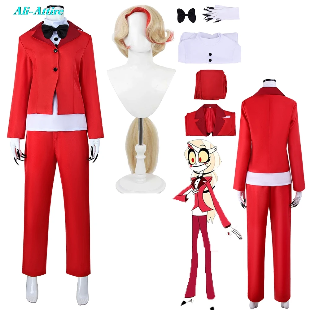 

TV Hell Hotel Cosplay Charlie Morningstar Top Pants Wig Clothes Party Disguise Outfit Suits Roleplay Halloween Costume Carnival