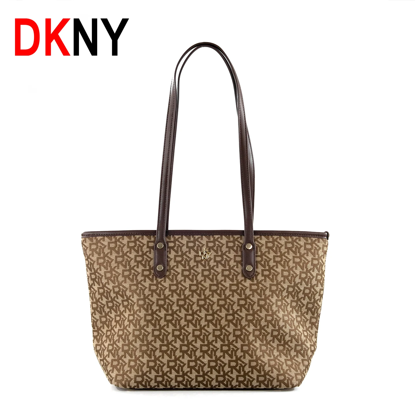 Women Bags Dkny - Damen-Einkaufstasche mit Monogramm-Print, Kontrast-Lederbesatz, Metall-Logo-Dekor, Große