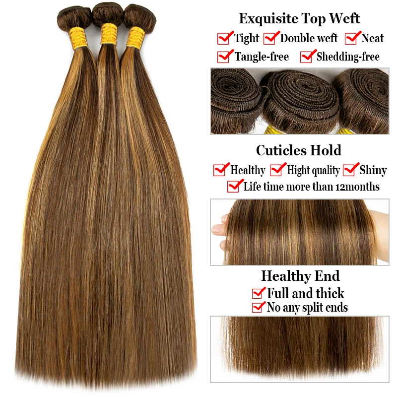 Shinehair Women Hair 100% Hair Extensions Piano Color Straight Raw Bundles Unprocessed Human Virgin Hair Bundle Braiding