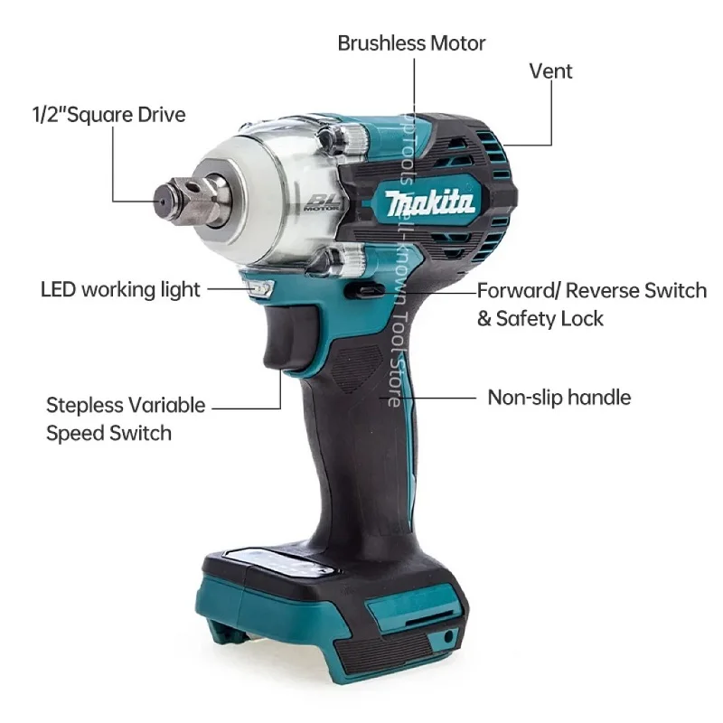 Makita DTW300 18V Cordless Impact Wrench Brushless Motor Torque 330Nm 1/2  Electric  Variable Speed Electric Multi-function Tool