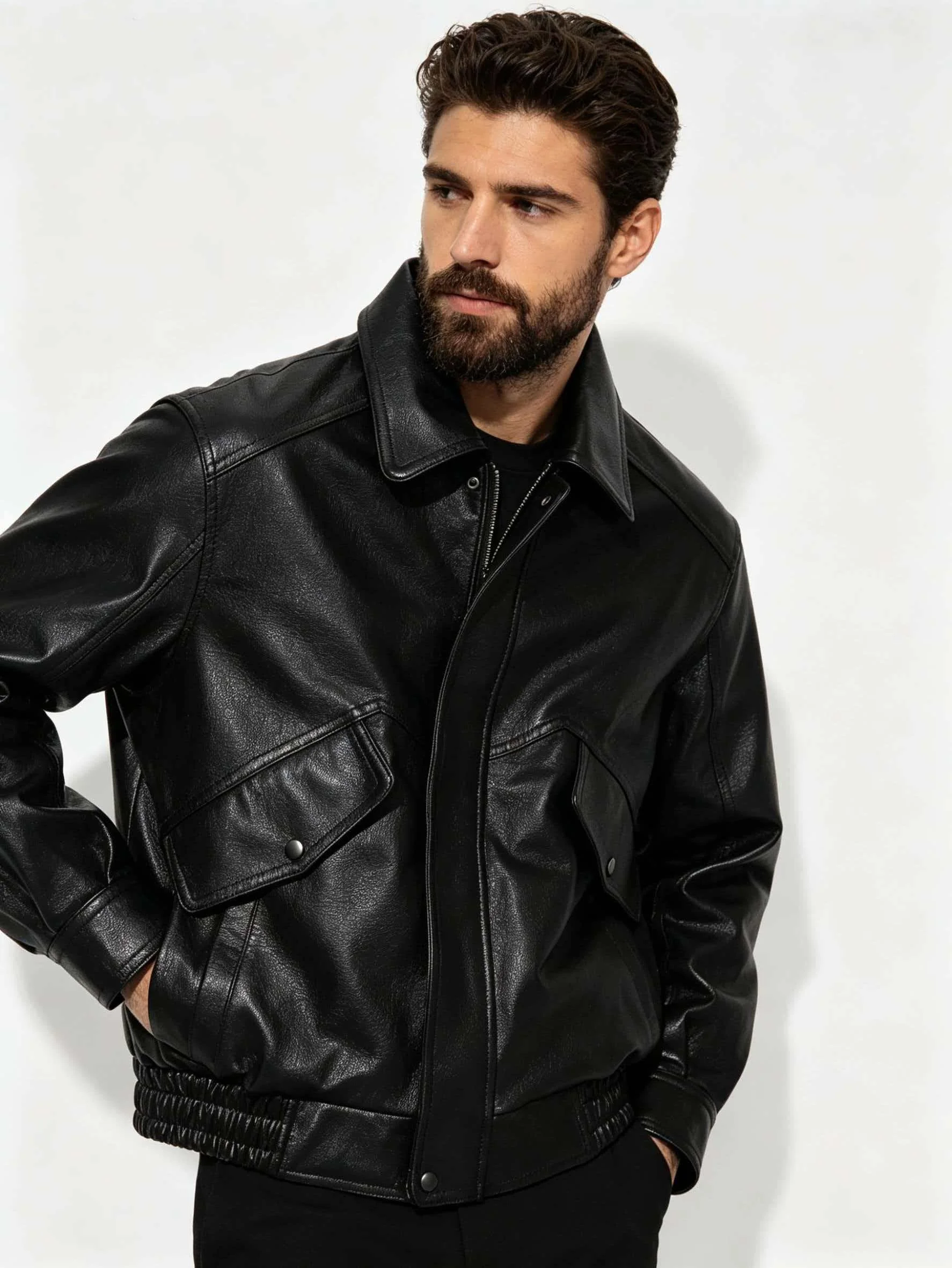 Black Winter Leather Jacket Men Retro Style Plus Size 5XL Genuine Natural Cowhide Turn-Down Collar Loose Casual Coat