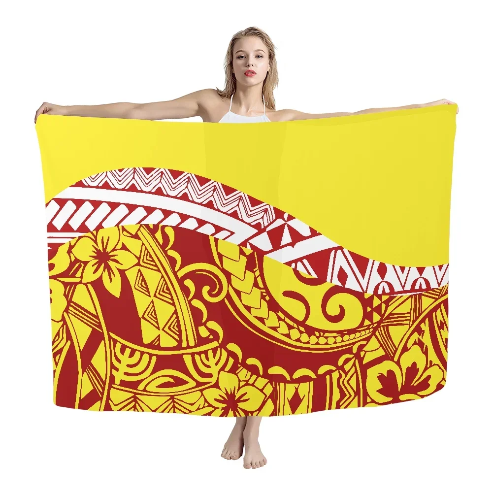 Polynesian Tribal Tattoo Print for Women, Floral Swimsuit Cover, Casual Travel Wrap Skirt, Elegant Lavalava Sarong, Tibet Tribal