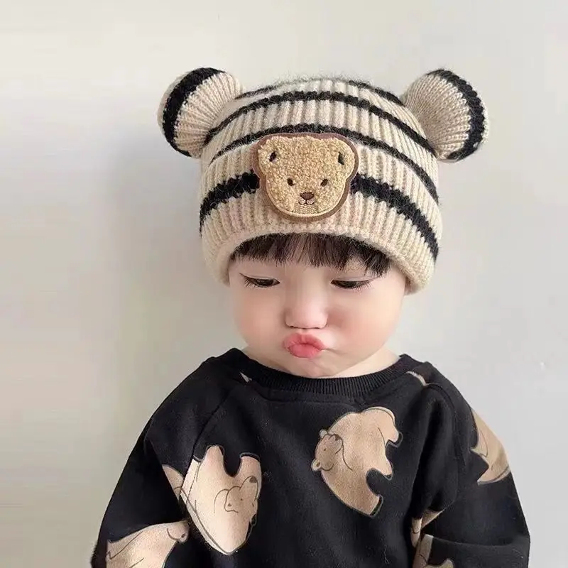 Cute Bear Baby Beanies Hat for Kids Girl Boy New Autumn Winter Caps Warm Knitted Bonnet Hats Skullies Toddler Cap Korean Style