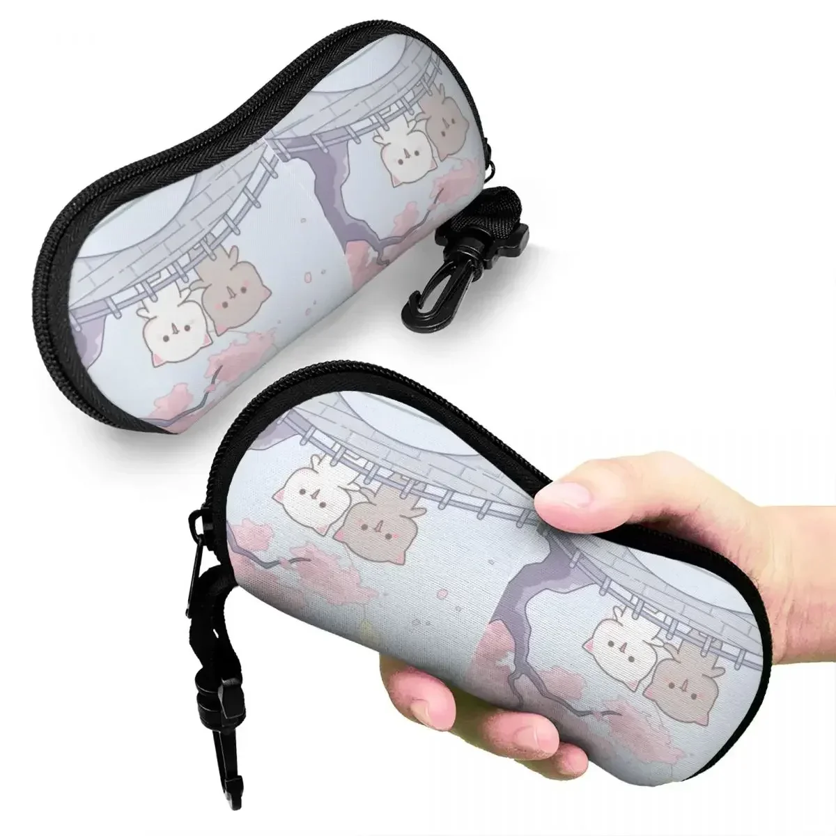 Gafas de sol románticas de melocotón y Goma Mochi Cat, funda blanda de neopreno con cremallera, caja protectora personalizada para gafas