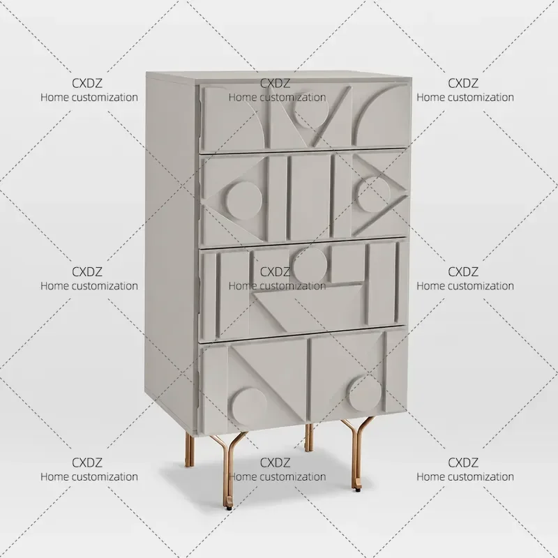 Light Luxury Six Drawer Cabinet Piano Finish Dining Sideboard Multi Functional Storage Locker Five Drawer Unit Customizable