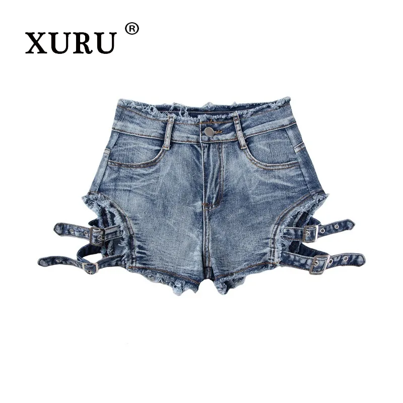 XURU - European and American New Women's Clothing Letter Sexy Jeans, Summer Bar Spicy Girl Ripped Denim Shorts Hot Pants
