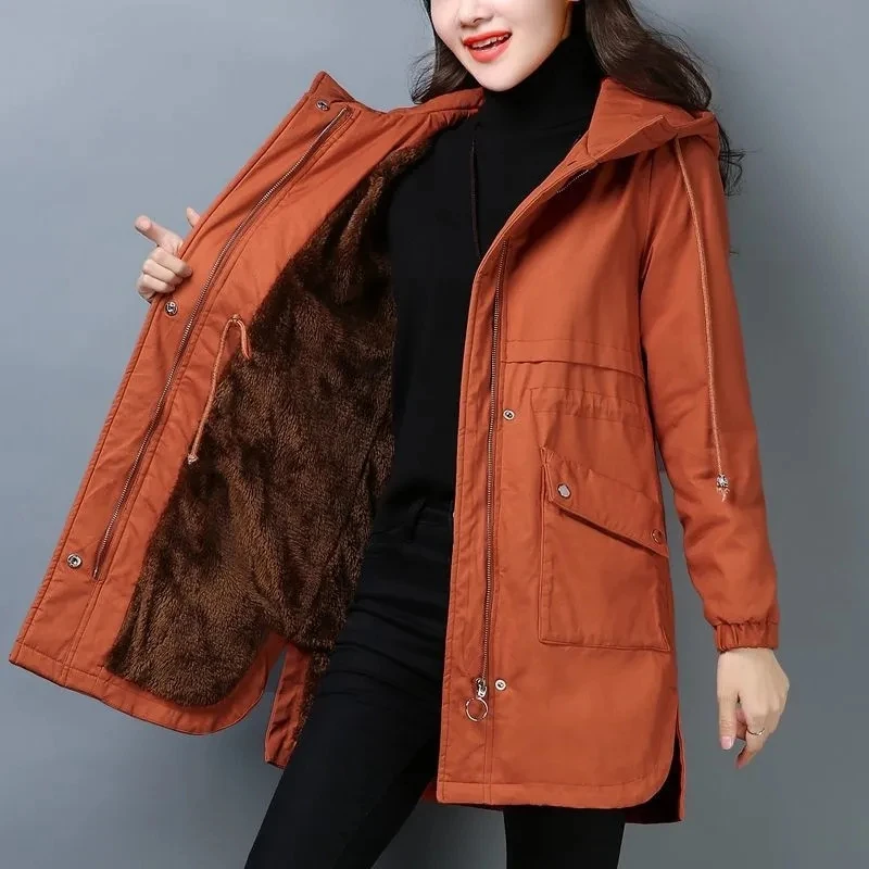 

Cotton-padded Jacket Women's Padded Warm Coat 2023 New Winter Dress Slim Slimming Cotton-padded Hooded Plus Velvet Trench Coat