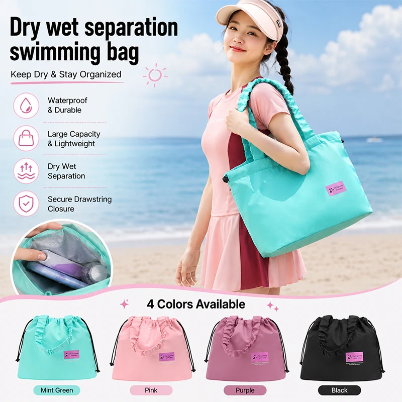 

Large Capacity Drawstring Swim Bag Portable Single Shoulder Sports Tote Bag Waterproof Beach Fitness Travel Storage Handbag