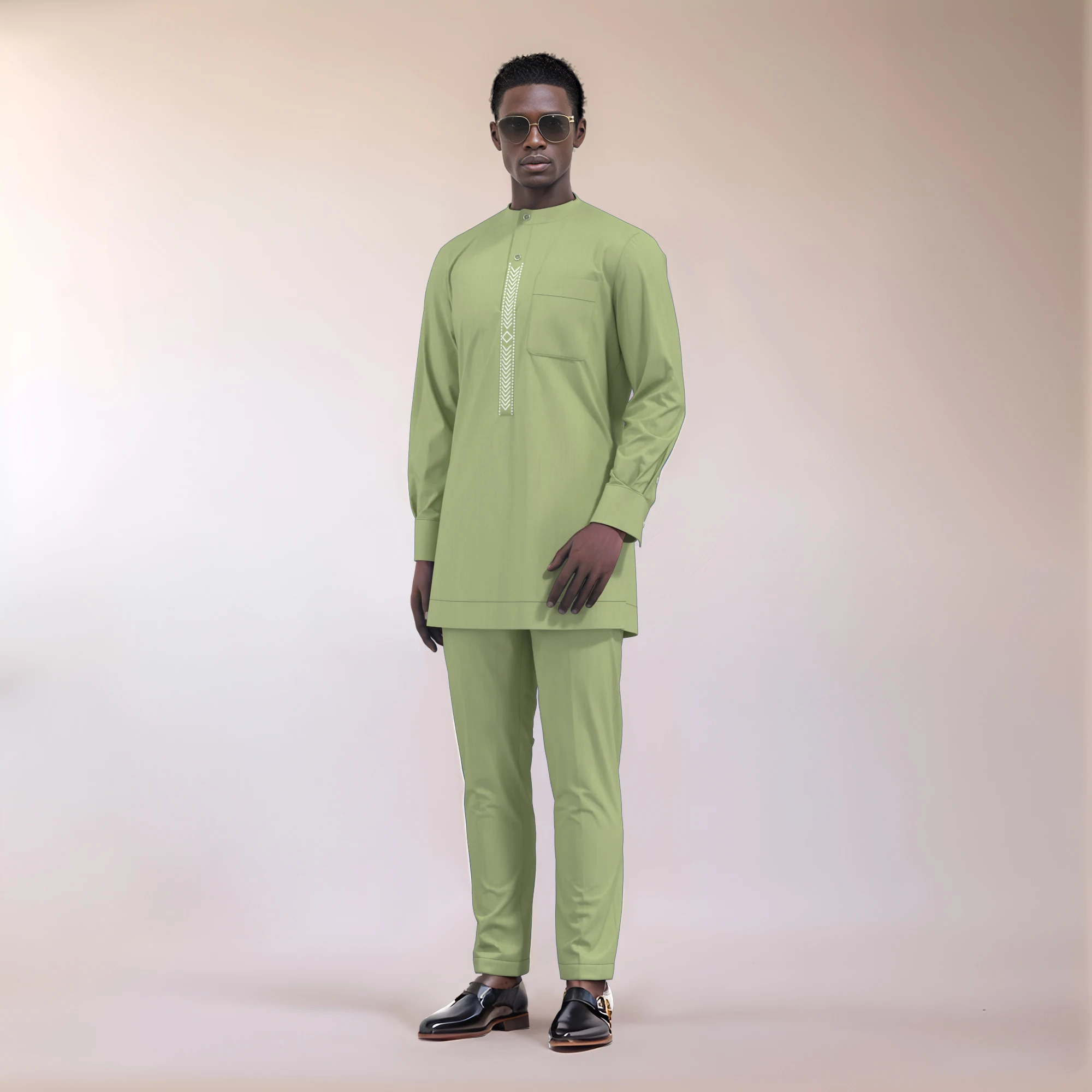 

Nigeria Mens Top Pant Outfit African Men Clothing Sets Traditional Ethnic Style Casual Riche African Clothing for Man WYN2112