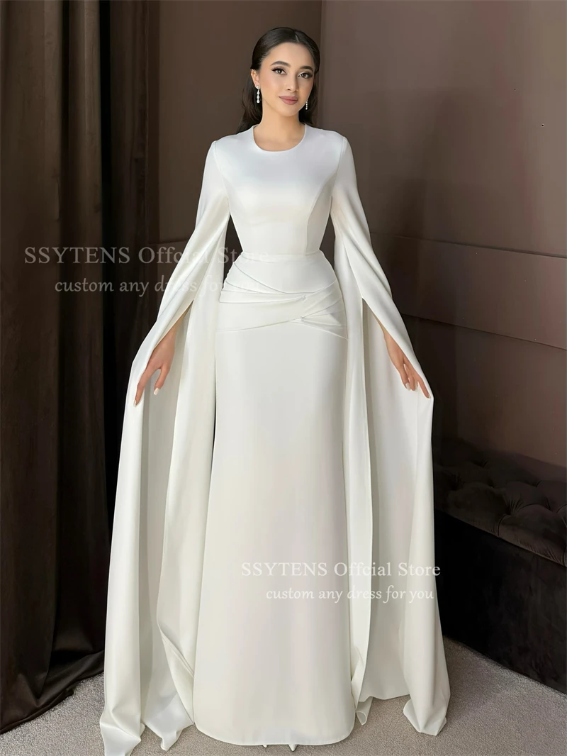 SSYTENS Simple A Line Wedding Dresses For Woman Dubai Bride Dress Satin Flare Long Sleeve Robe De Mariée Personalized Customized