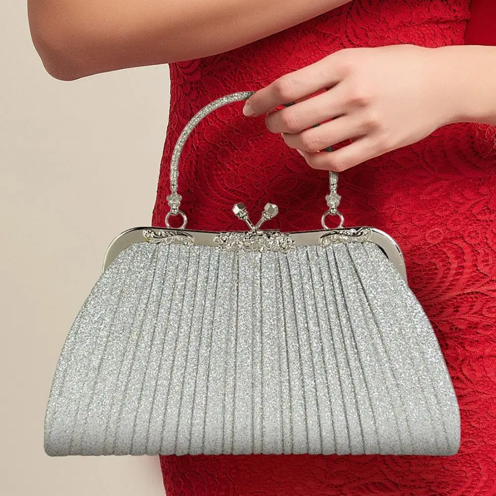 

Glitter Evening Banquet Bag Pleated Shoulder Bag Shell Pattern Handbag Crossbody Bag Large Capacity Ladies Clutch Bag Wedding
