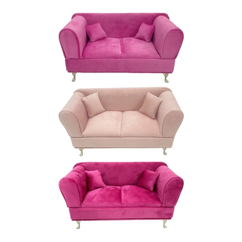 Sofá pelúcia miniatura, móveis brinquedo, escala 1/12, tecido armazenamento joias, 15UB