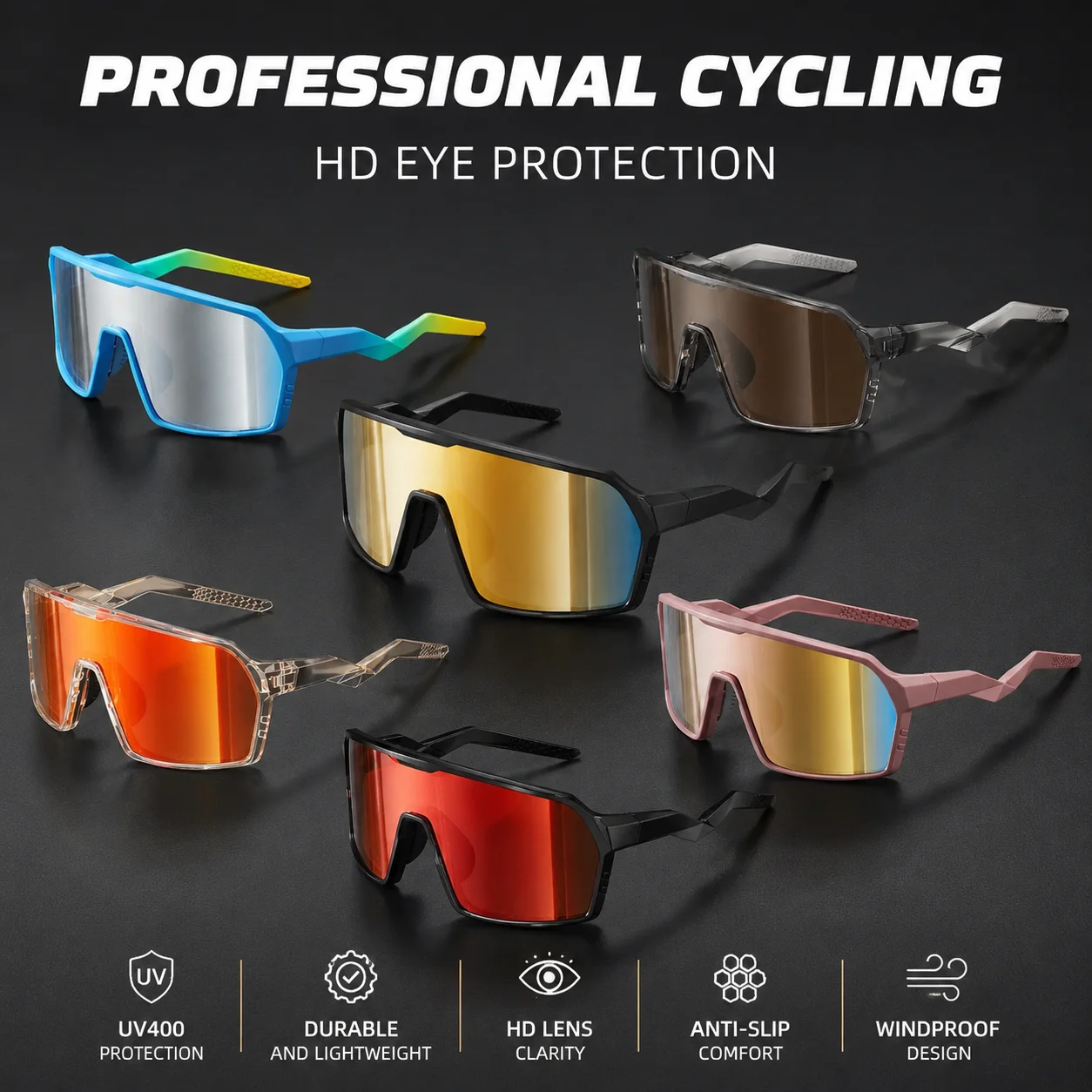 

New UV400 Cycling Sunglasses Men Women TR90 Anti-fog Sport Glasses Outdoor MTB Road Bike Running Fishing Windproof Eyewear