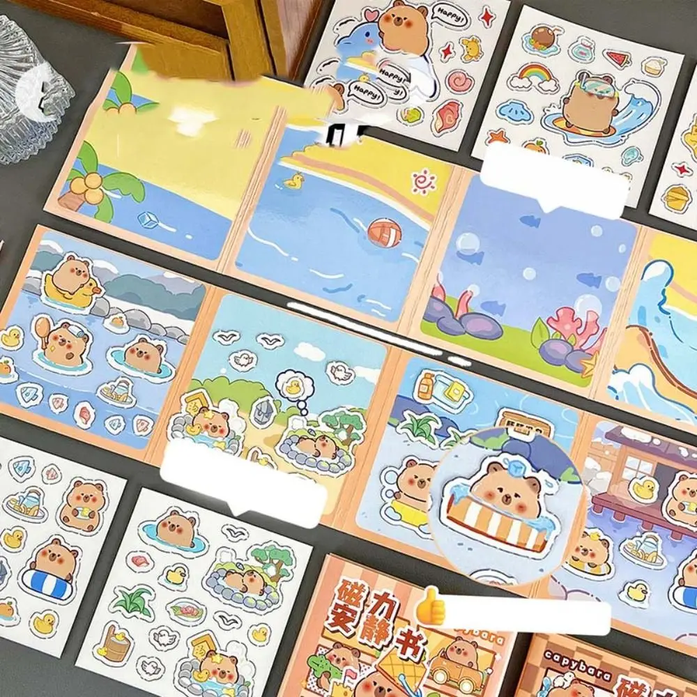 Juguetes educativos hechos a mano, libro silencioso magnético de papel, libro de pegatinas de capibara de dibujos animados, juguete 3D DIY para niños, libro ocupado, juguete para niños