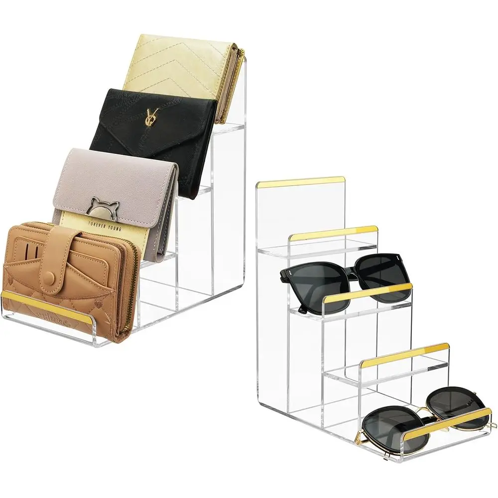 

2-Pack 4-Tier Clear Acrylic Wallet Stands, 2-Inch Spacing, 4mm Thick for Handbag & Sunglasses Display