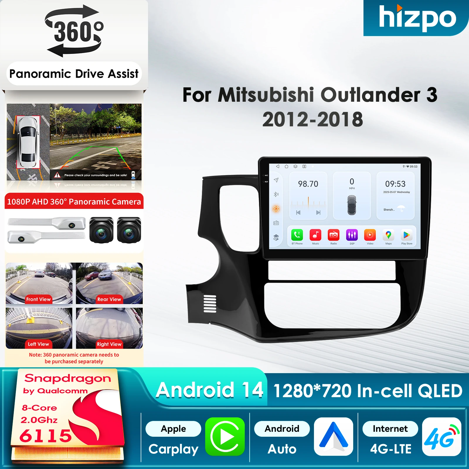

7862 360 ° Автомагнитола с камерой, CarPlay и Android Auto для Mitsubishi Outlander 3 GF0W GG0W XL 2012-2018, GPS-мультимедийная система