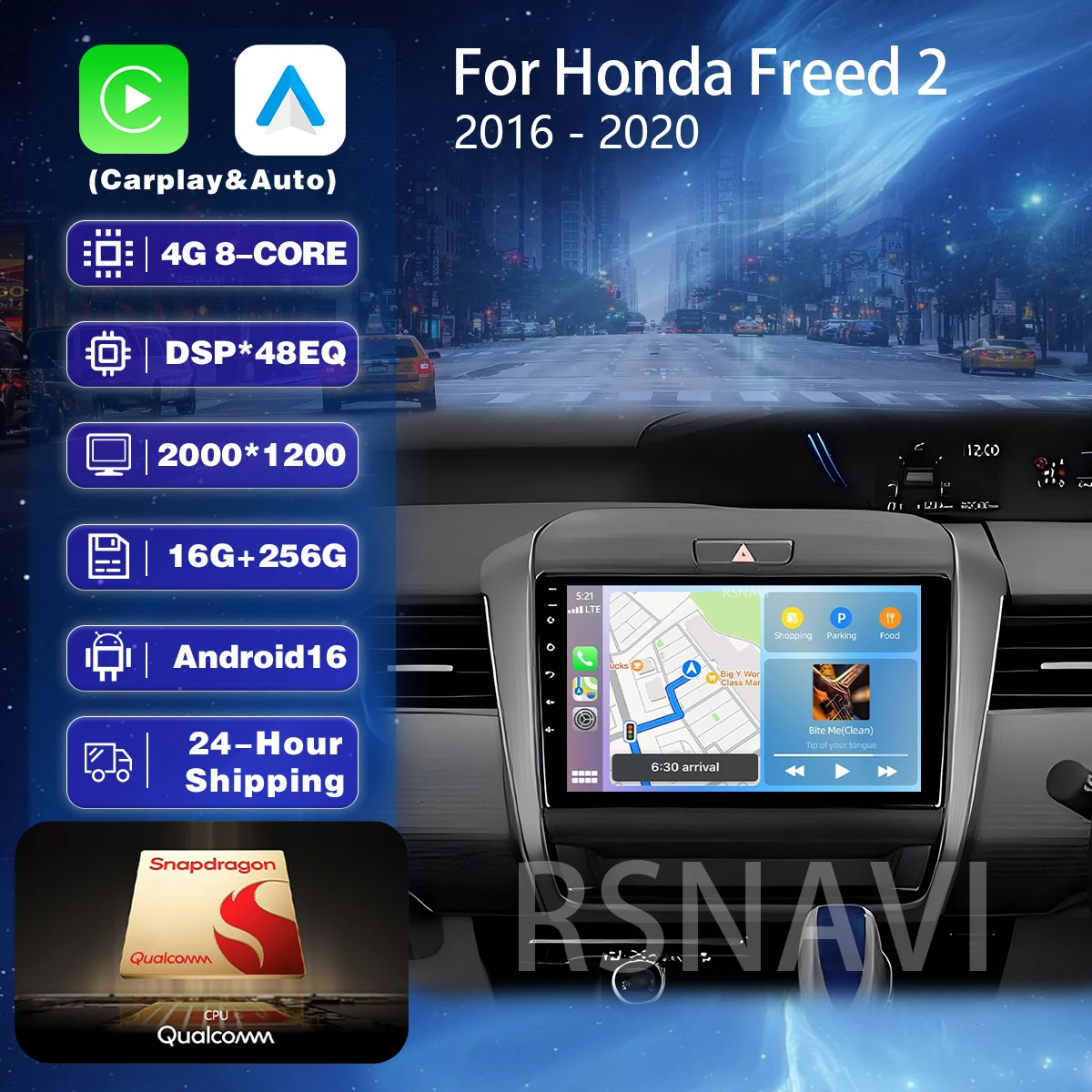 Автомагнитола RSNAVI Android 16 Carplay Auto с GPS-навигацией и мультимедиа для Honda Freed 2 2016-2020, 2DIN головное устройство