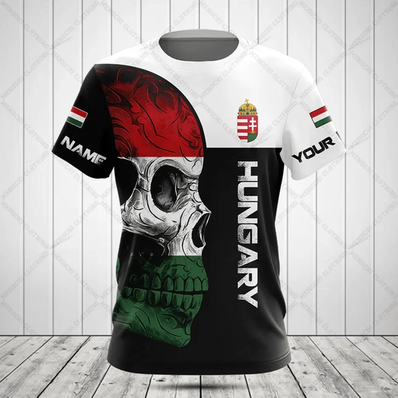 

Custom Name Hungary Skull Graphic Tees Summer Cool Sportswear Men's Fashion Jersey Loose Oversized T-shirts Short Sleeve Tops