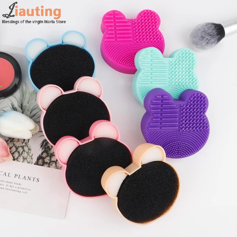 메이크업 브러쉬 청소 도구, 메이크업 잔류 방지를위한 1pcs 실리콘 귀여운 휴대용 곰 모양의 클렌징 메이크업 브러쉬 클리너