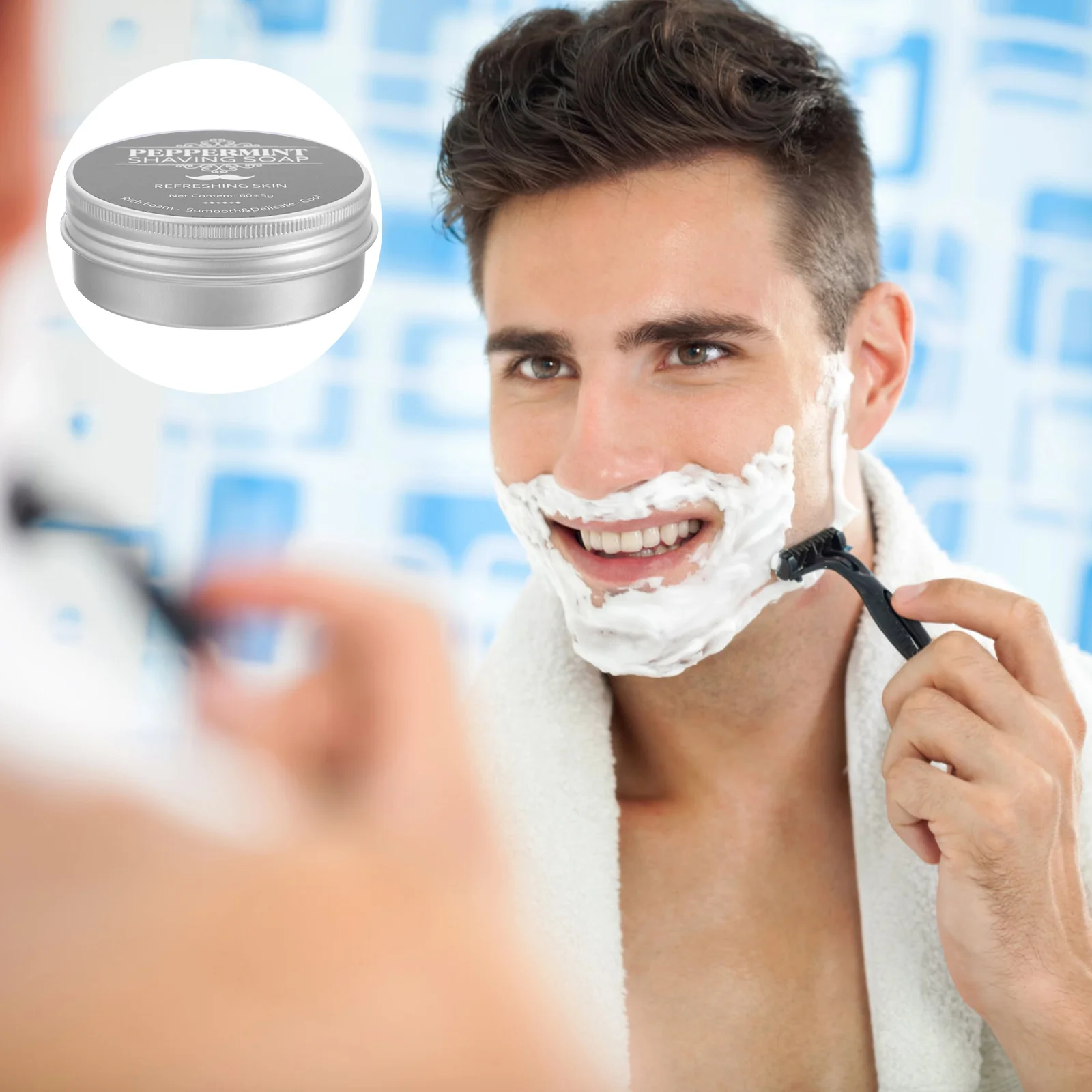 Men's Beard Barber Soap (Mint Shave Soap) Shaving for Travel Peppermint Male Essential Oil Man Mens Cream