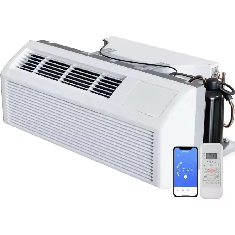 Air Conditioner Packaged Terminal A/C with Heat Pump Electric Heater Including Wireless Smart Kit, Remote Controller