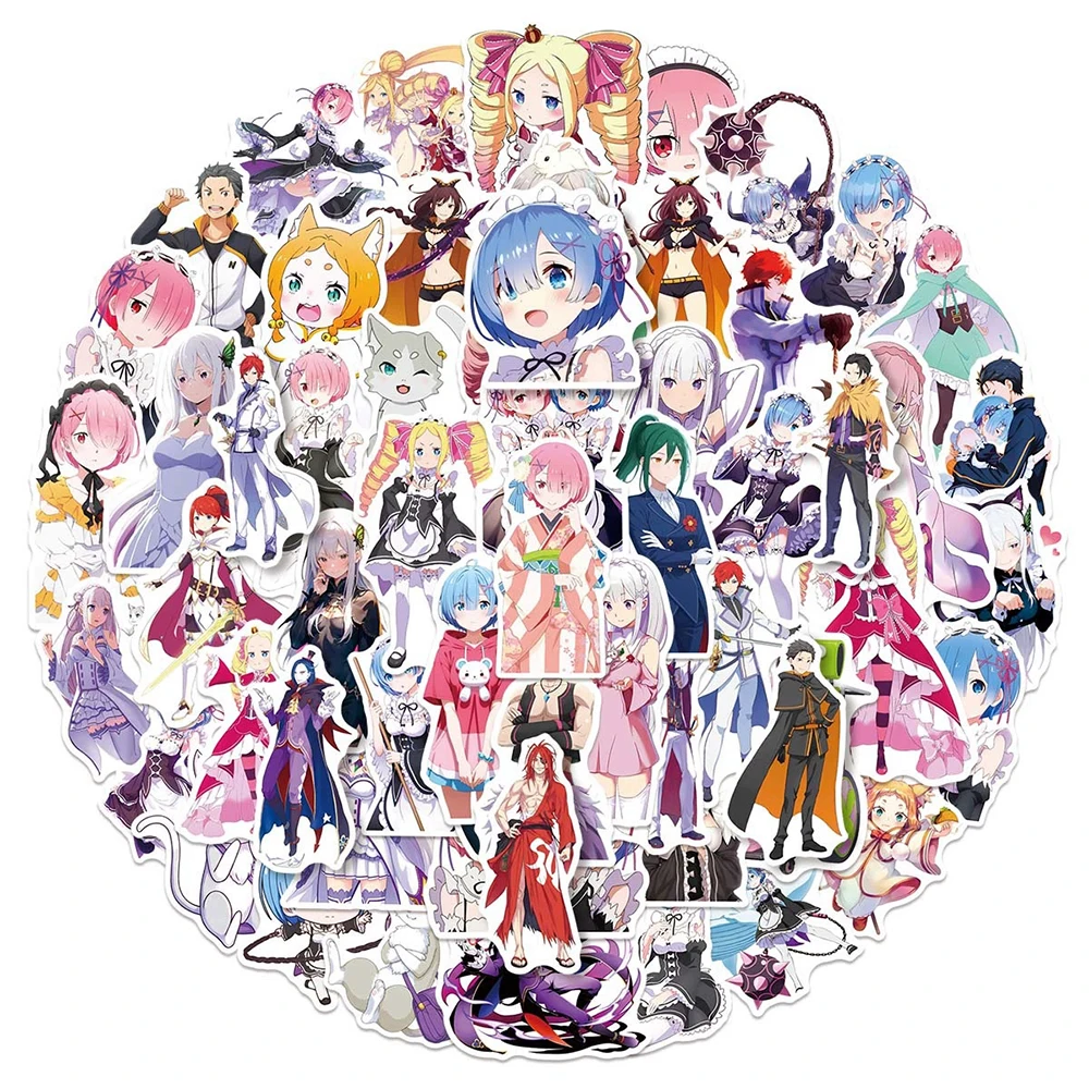 10/30/50 Stück Re ZERO Starting Life in Another World Anime-Aufkleber, süßes Mädchen, Rem, Emilia, Cartoon-Aufkleber, DIY-Aufkleber für Gepäck, Gitarre