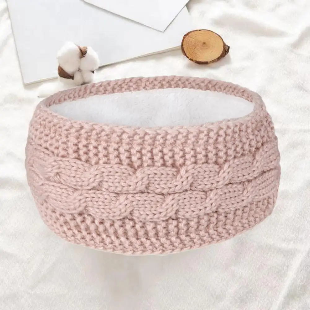 

Women Weather Head Wrap Cozy Fleece-lined Winter Headband for Women Cable Knit Ear Warmer Hairband with Thick Crochet for Women