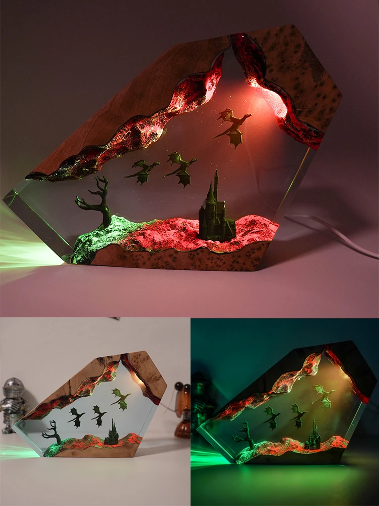 عناصر مخصصة الراتنج الجدول ضوء ماجيك الطائر التنين موضوع LED ضوء الليل الإبداعية الفنية غرفة الديكور مصباح USB تهمة #6