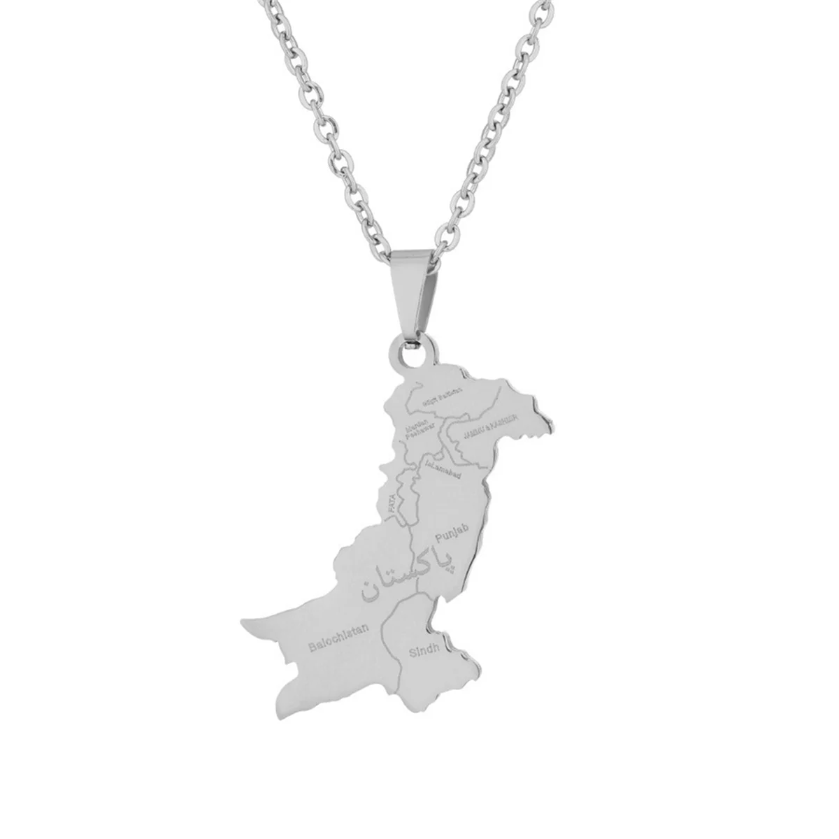 Silver Pakistan Map with City Pendant Necklace for Women Men Charm Fashion Pakistani Maps Jewelry