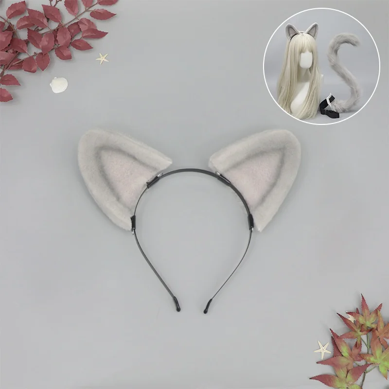 Novo peludo artesanal anime orelha de gato heandband pelúcia cauda de gato noite festa vestir-se simulação orelhas cosplay cauda pro acessórios