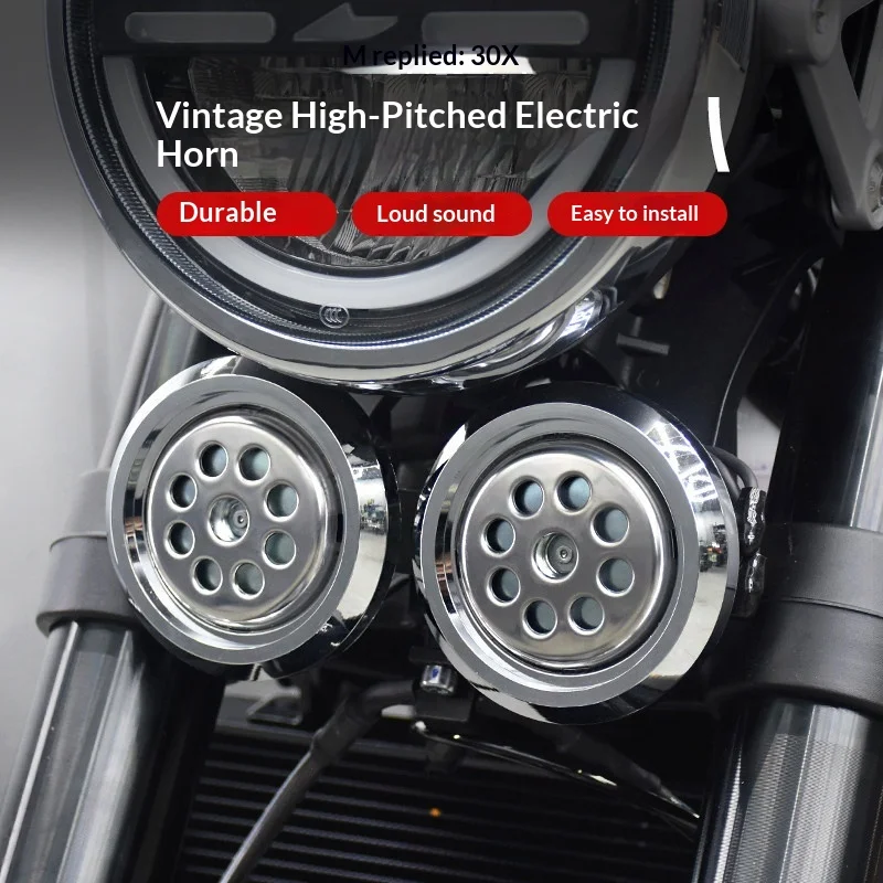 【Premium】For ZXMOTO 500F Retro-style Electric Horn: Dual-tone, waterproof, ultra-loud sound, 12V compatible with various devices