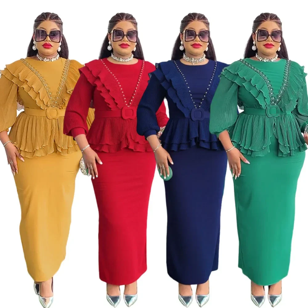 

Африканское платье для женщин на вечернюю вечеринку Элегантное африканское платье с длинным рукавом и v-образным вырезом, блестками, свадебное плиссированное длинное платье макси, рождественские платья