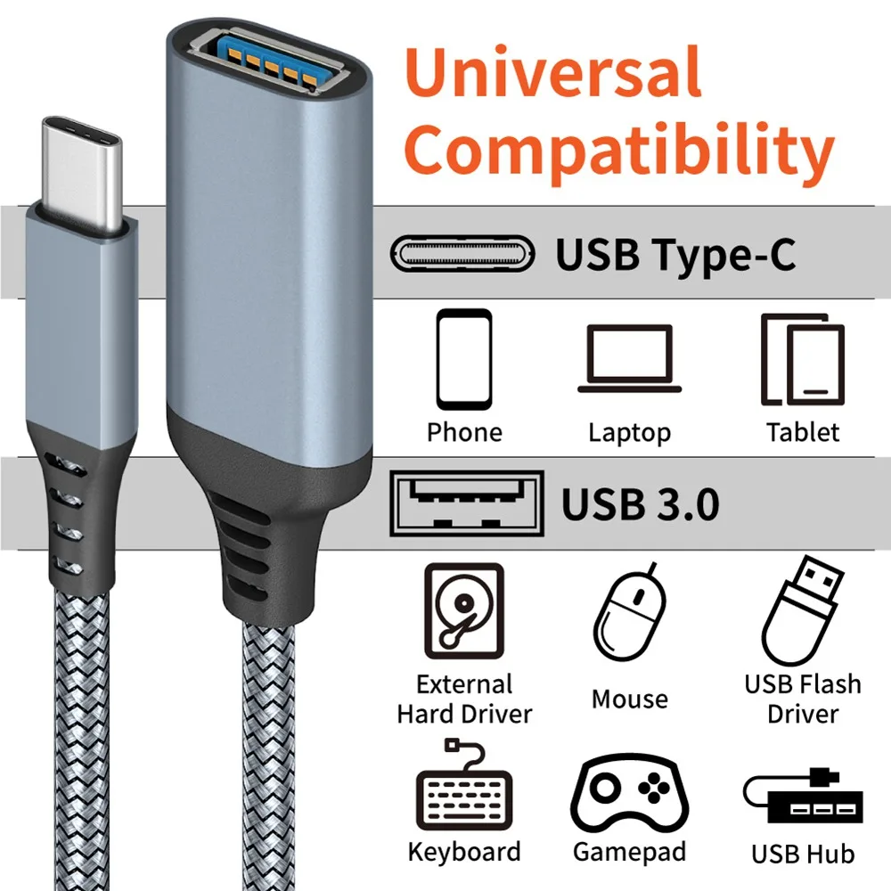 Cavo OTG USB-A femmina a tipo C maschio da 0,2 m Cavo adattatore USB 3.0 tipo C da 5 Gbps Mini cavo per MacBook Samsung Huawei Xiaomi