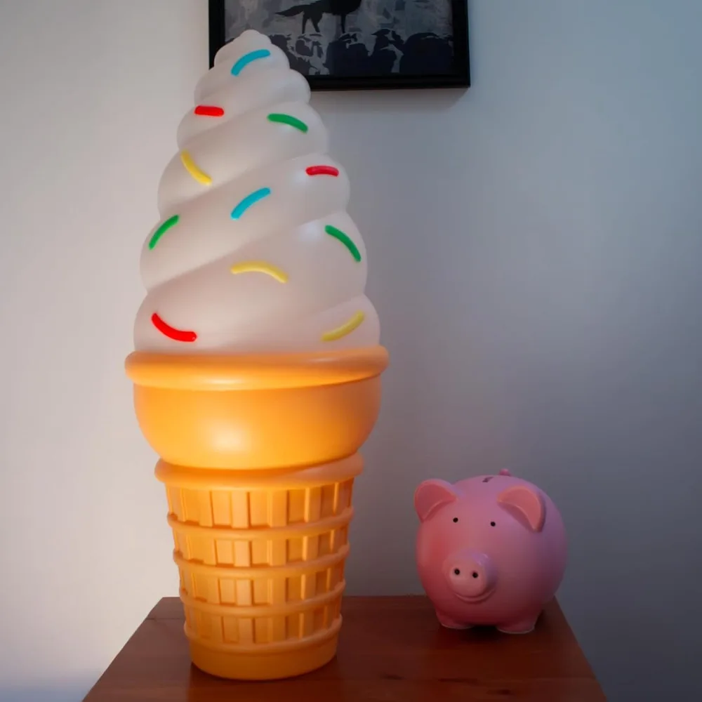 

Giant 25 Inch Lighted Ice Cream Cone Novelty Blow Mold Lamp Retro Dessert Decor with LED Lights for Indoor Kitchen Party