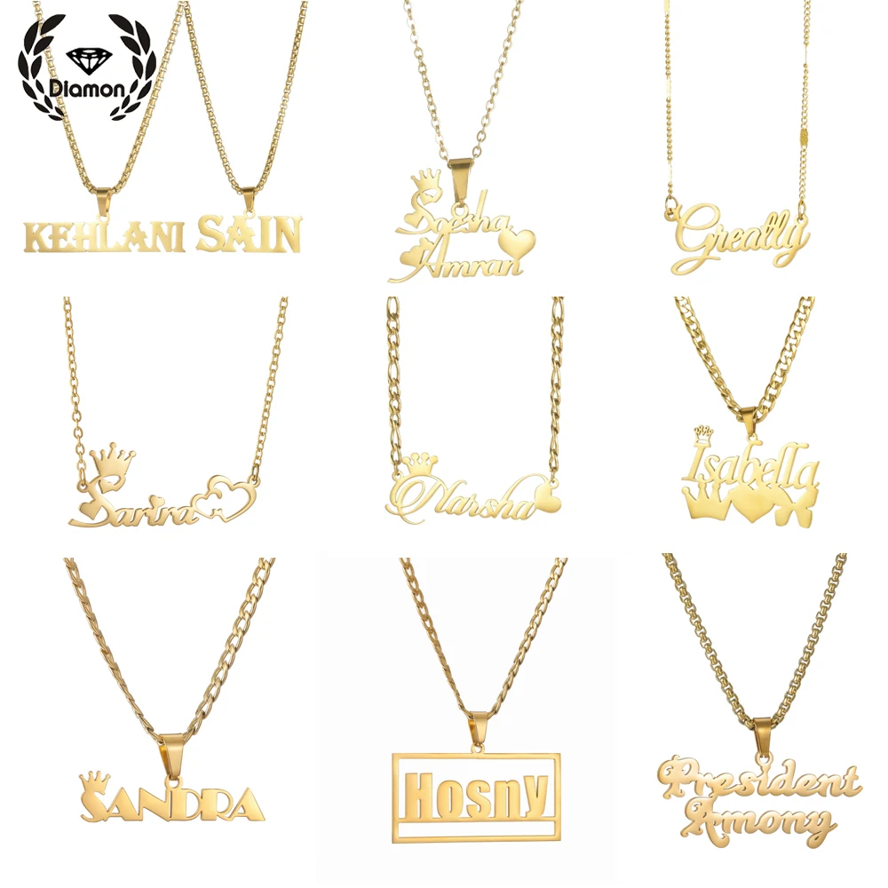

Алмазная персонализированная подвеска с именем, ожерелье из нержавеющей стали, кубинская цепочка NK, цепочка для мужчин и женщин, ювелирные изделия, подарки