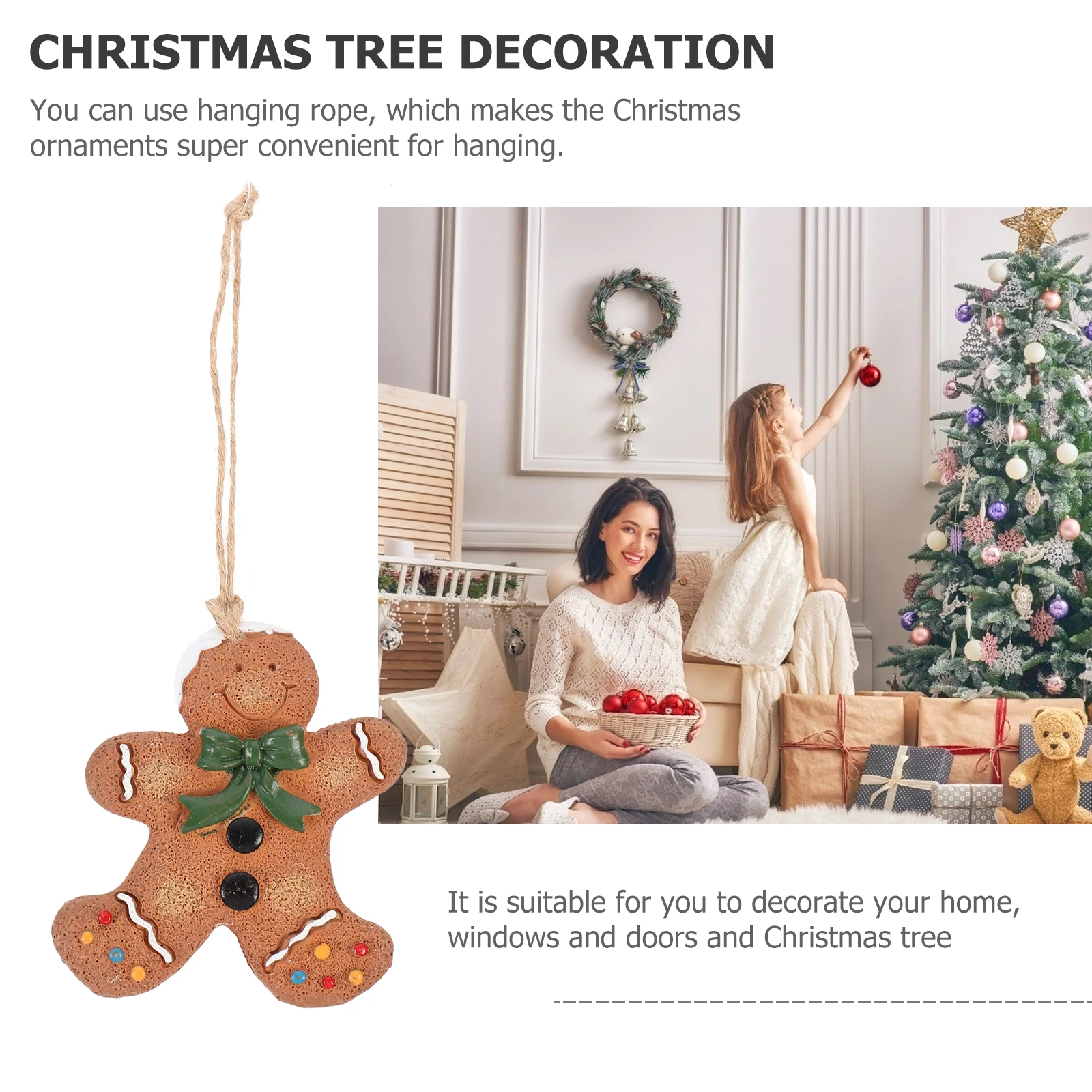 

2 Pcs Gingerbread Man Pendant Christmas Tree Decoration Decorations Sturdy Hanging Resin Holiday Ornament