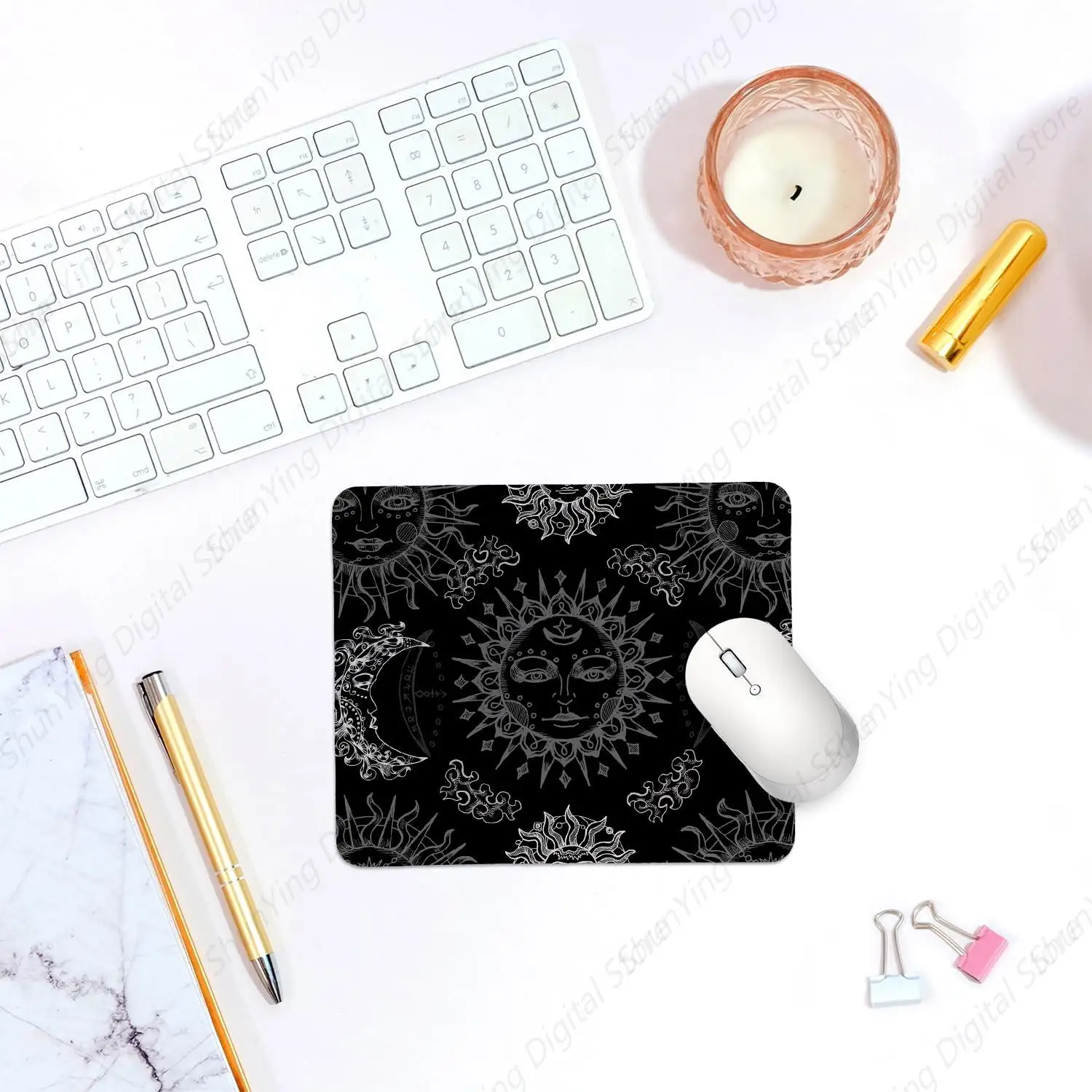 Mysterious Moon Sun Mouse Pad Gothic Desktop Home Office Gaming Work Anti Slip Mouse Pad, Tarot Card Enthusiast Gift 25*30cm