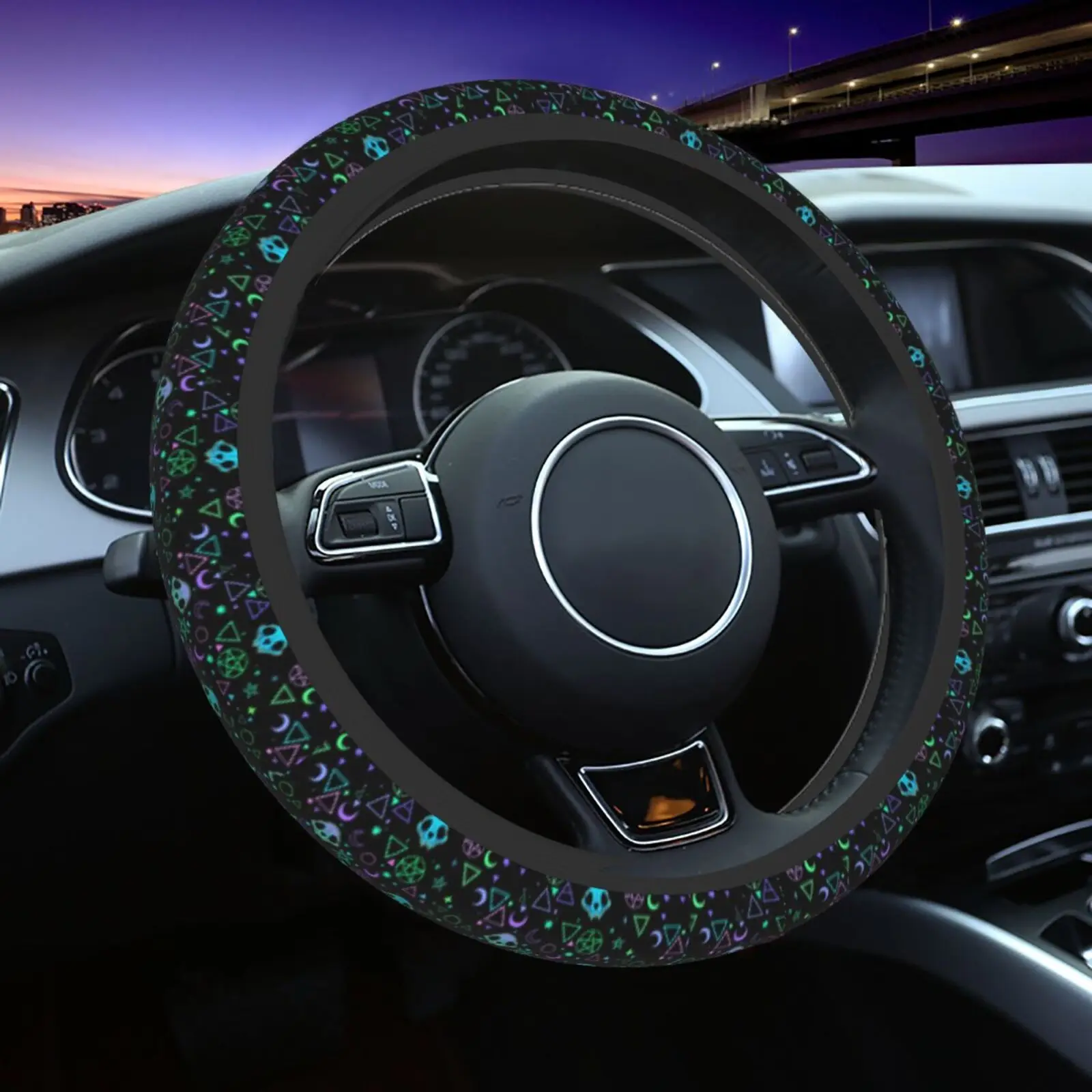 Magic Skull Printed Steering Wheel Cover Automotive Accessories Universal 15 Inch Neoprene Anti Slip Sweat Absorbing