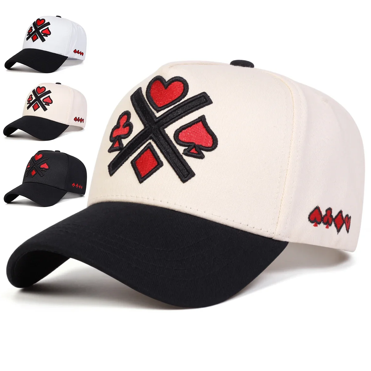 Unisexowe czapki baseballowe z haftem pokerowym, wiosenno-jesienne, regulowane, codzienne czapki na zewnątrz, czapki przeciwsłoneczne, czapki sportowe
